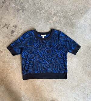 Michael Michael Kors Short Sleeve Abstract Tiger Stripe Knit Top BRTROYAL XL